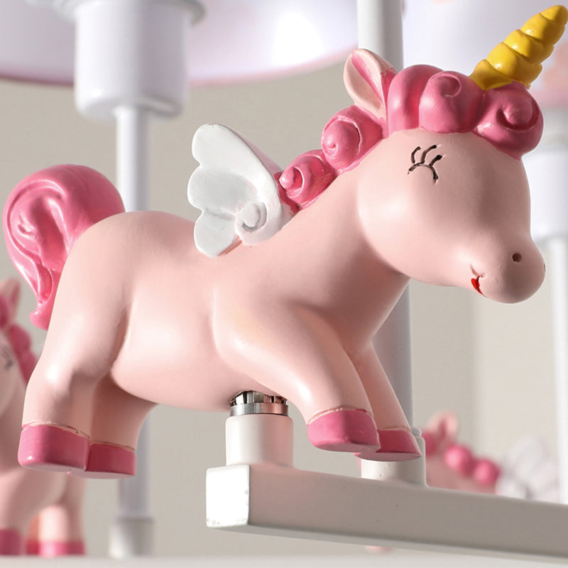 Pink Empire Shade Chandelier Light Kid Fabric Hanging Ceiling Light with Unicorn Decor Clearhalo 'Ceiling Lights' 'Chandeliers' Lighting' options 2031154