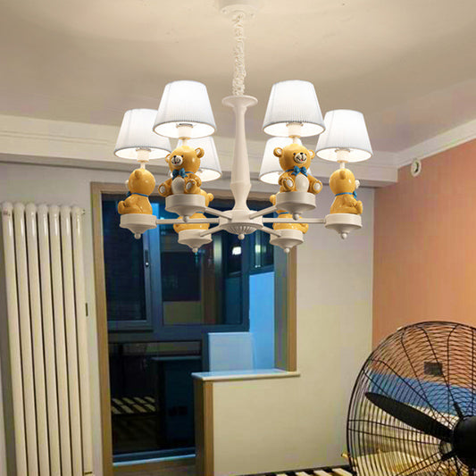 Pleated Shade Ceiling Pendant Cartoon Fabric White Chandelier Light with Bear Figurine for Child Room Clearhalo 'Ceiling Lights' 'Chandeliers' Lighting' options 2031155