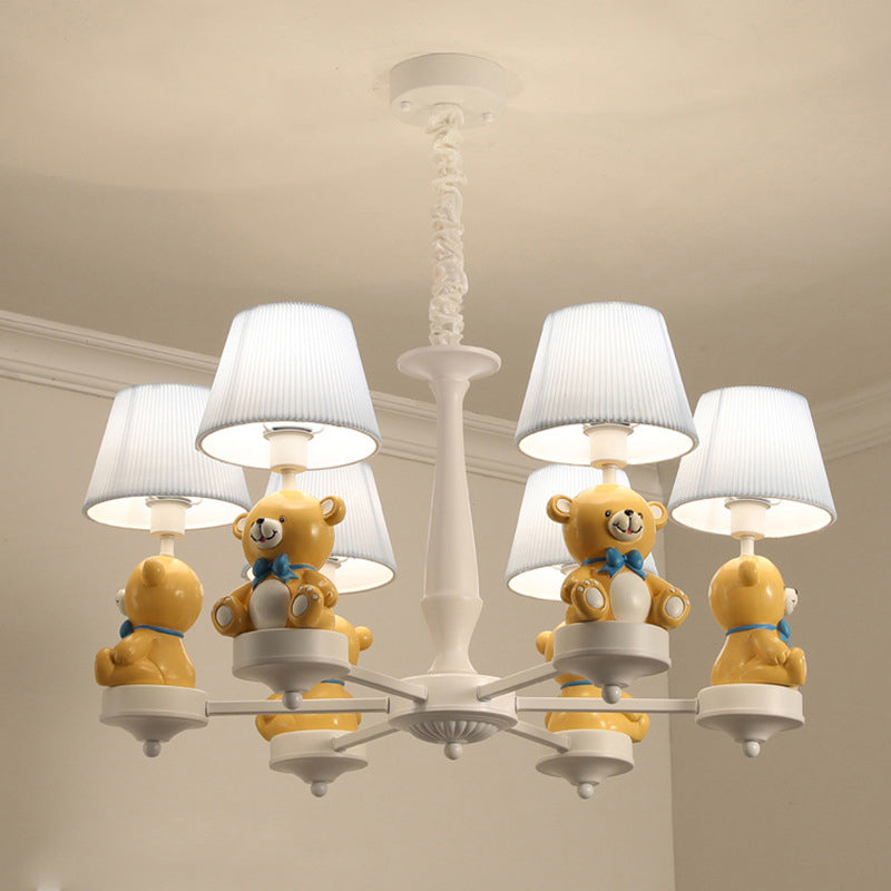 Pleated Shade Ceiling Pendant Cartoon Fabric White Chandelier Light with Bear Figurine for Child Room Clearhalo 'Ceiling Lights' 'Chandeliers' Lighting' options 2031156