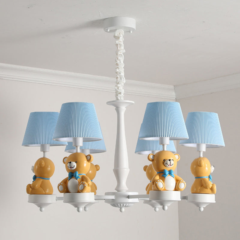 Pleated Shade Ceiling Pendant Cartoon Fabric White Chandelier Light with Bear Figurine for Child Room Clearhalo 'Ceiling Lights' 'Chandeliers' Lighting' options 2031157