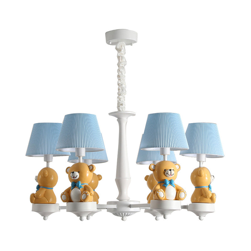 Pleated Shade Ceiling Pendant Cartoon Fabric White Chandelier Light with Bear Figurine for Child Room Clearhalo 'Ceiling Lights' 'Chandeliers' Lighting' options 2031158