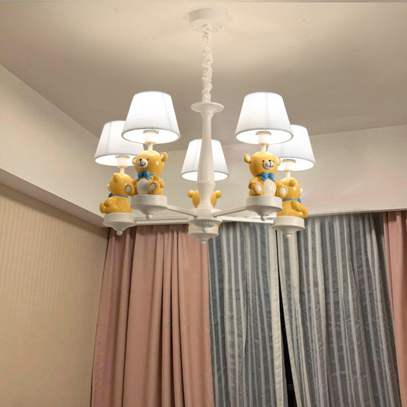 Pleated Shade Ceiling Pendant Cartoon Fabric White Chandelier Light with Bear Figurine for Child Room Clearhalo 'Ceiling Lights' 'Chandeliers' Lighting' options 2031159