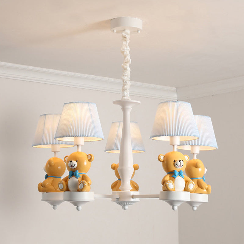 Pleated Shade Ceiling Pendant Cartoon Fabric White Chandelier Light with Bear Figurine for Child Room Clearhalo 'Ceiling Lights' 'Chandeliers' Lighting' options 2031160