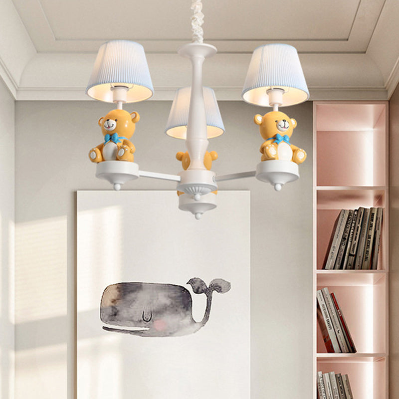 Pleated Shade Ceiling Pendant Cartoon Fabric White Chandelier Light with Bear Figurine for Child Room Clearhalo 'Ceiling Lights' 'Chandeliers' Lighting' options 2031161