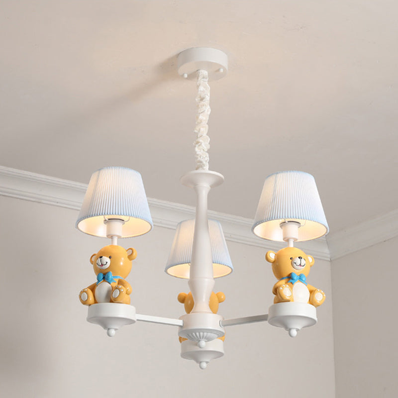 Pleated Shade Ceiling Pendant Cartoon Fabric White Chandelier Light with Bear Figurine for Child Room Clearhalo 'Ceiling Lights' 'Chandeliers' Lighting' options 2031162