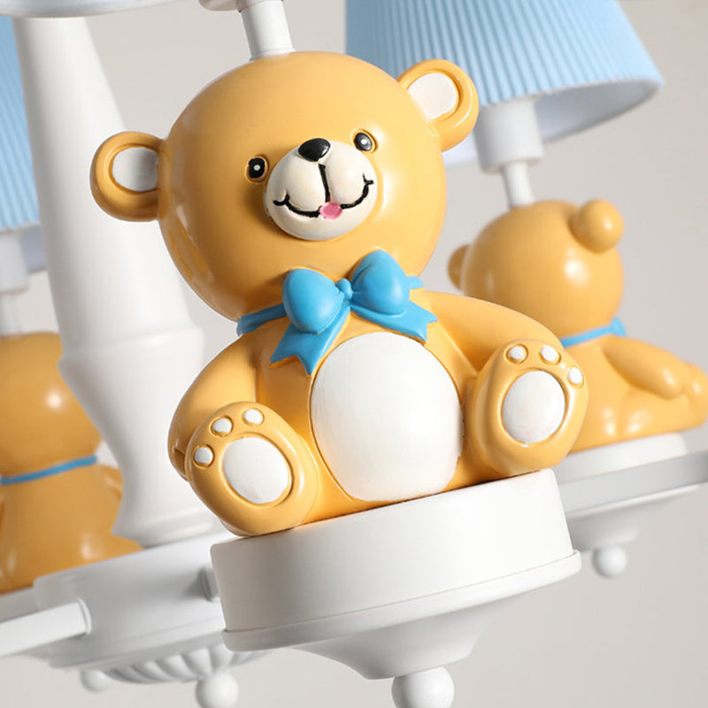 Pleated Shade Ceiling Pendant Cartoon Fabric White Chandelier Light with Bear Figurine for Child Room Clearhalo 'Ceiling Lights' 'Chandeliers' Lighting' options 2031163