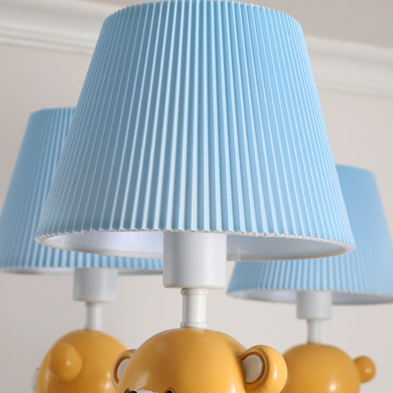 Pleated Shade Ceiling Pendant Cartoon Fabric White Chandelier Light with Bear Figurine for Child Room Clearhalo 'Ceiling Lights' 'Chandeliers' Lighting' options 2031164