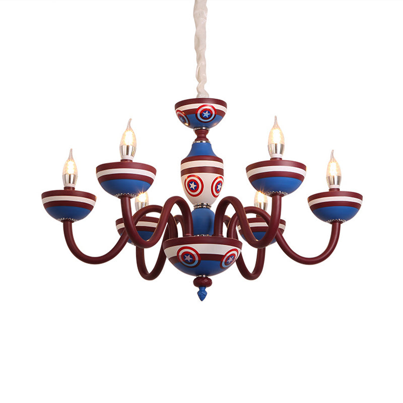 Cartoon Curved Arm Ceiling Lamp Metal Nursery Chandelier Light in Red and Blue for Child Room Clearhalo 'Ceiling Lights' 'Chandeliers' Lighting' options 2031169