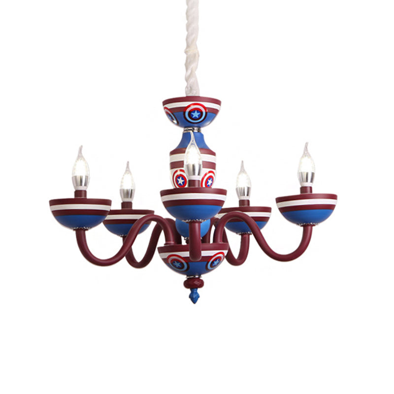 Cartoon Curved Arm Ceiling Lamp Metal Nursery Chandelier Light in Red and Blue for Child Room Clearhalo 'Ceiling Lights' 'Chandeliers' Lighting' options 2031171