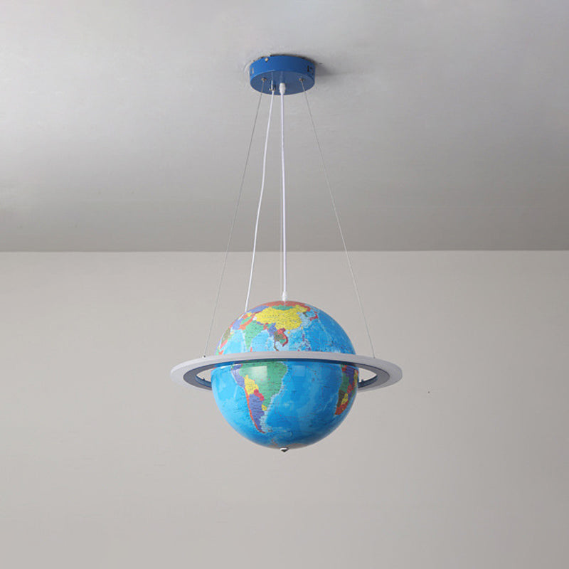 Blue Terrestrial Globe Chandelier Creative LED Acrylic Hanging Pendant with Ring for Nursery Clearhalo 'Ceiling Lights' 'Chandeliers' Lighting' options 2031174