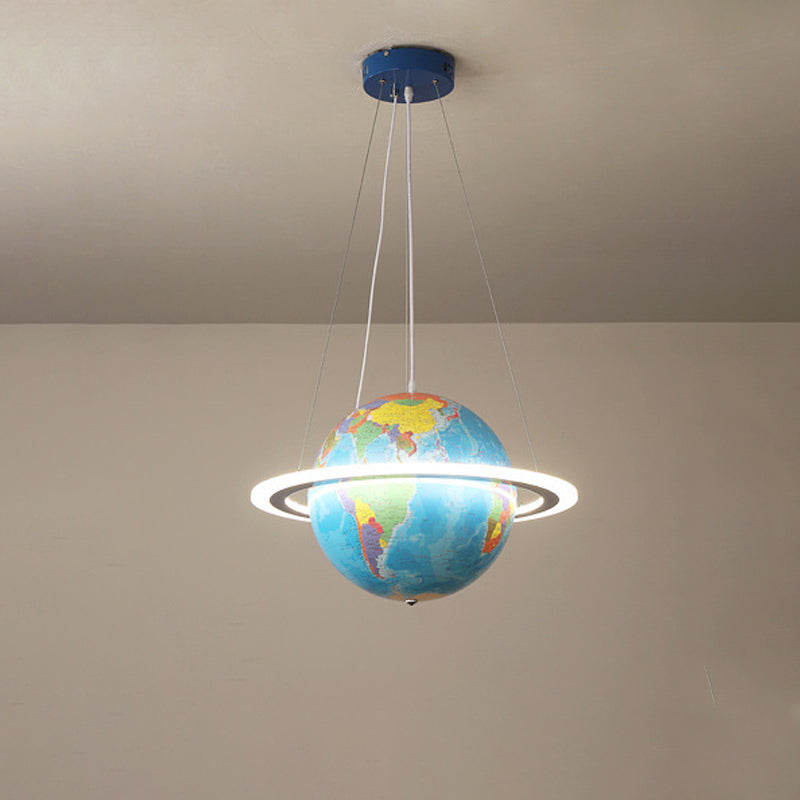 Blue Terrestrial Globe Chandelier Creative LED Acrylic Hanging Pendant with Ring for Nursery Clearhalo 'Ceiling Lights' 'Chandeliers' Lighting' options 2031176