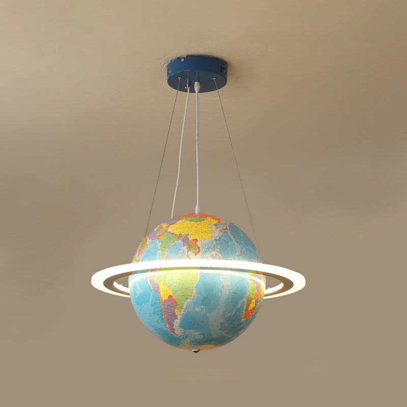 Blue Terrestrial Globe Chandelier Creative LED Acrylic Hanging Pendant with Ring for Nursery Clearhalo 'Ceiling Lights' 'Chandeliers' Lighting' options 2031177