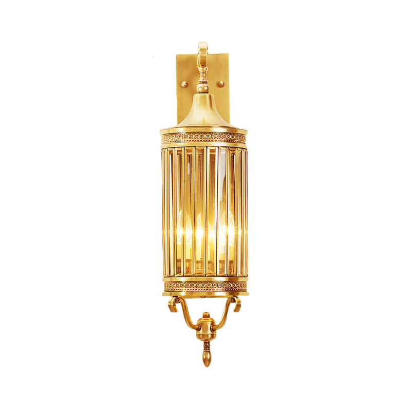 Traditionary Bird Cage Sconce Light Metal 1/3 Heads Wall Lamp Fixture in Gold for Balcony Clearhalo 'Wall Lamps & Sconces' 'Wall Lights' Lighting' 203131