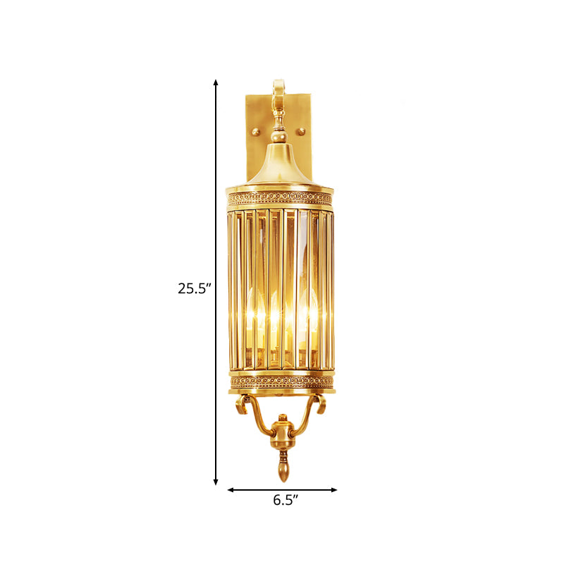 Traditionary Bird Cage Sconce Light Metal 1/3 Heads Wall Lamp Fixture in Gold for Balcony Clearhalo 'Wall Lamps & Sconces' 'Wall Lights' Lighting' 203132