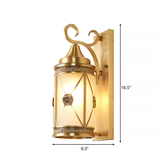 Gold Lantern Sconce Light Traditional 1 Head Metal Wall Lighting Fixture for Hallway Clearhalo 'Wall Lamps & Sconces' 'Wall Lights' Lighting' 203144