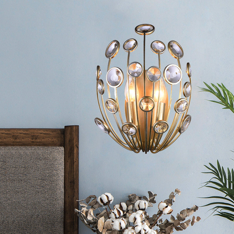 3 Lights Peacock Wall Mount Light Traditional Gold Metal and Crystal Sconce Light Clearhalo 'Wall Lamps & Sconces' 'Wall Lights' Lighting' 203146