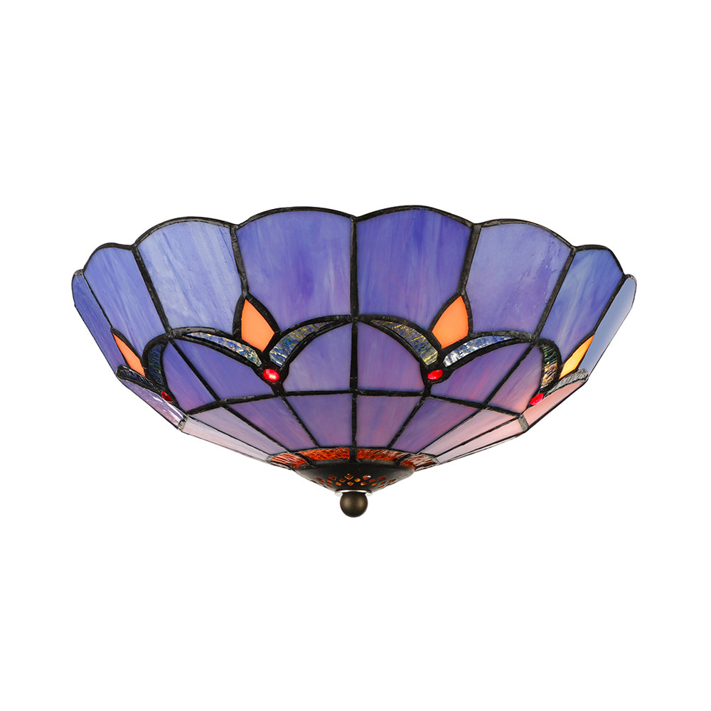 10"/12"/16"/19.5" W Bedroom Ceiling Lights Tiffany Dome Flush Mount Light Fixture in Blue with Jewel Decoration Clearhalo 'Ceiling Lights' 'Close To Ceiling Lights' 'Close to ceiling' 'Glass shade' 'Glass' 'Semi-flushmount' 'Tiffany close to ceiling' 'Tiffany' Lighting' 20319
