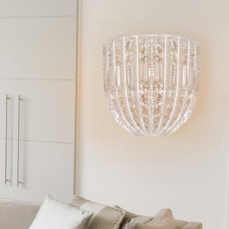 Elongated Dome Clear Crystal Wall Mounted Light Traditional 1 Light Living Room Sconce Light Clearhalo 'Wall Lamps & Sconces' 'Wall Lights' Lighting' 203192