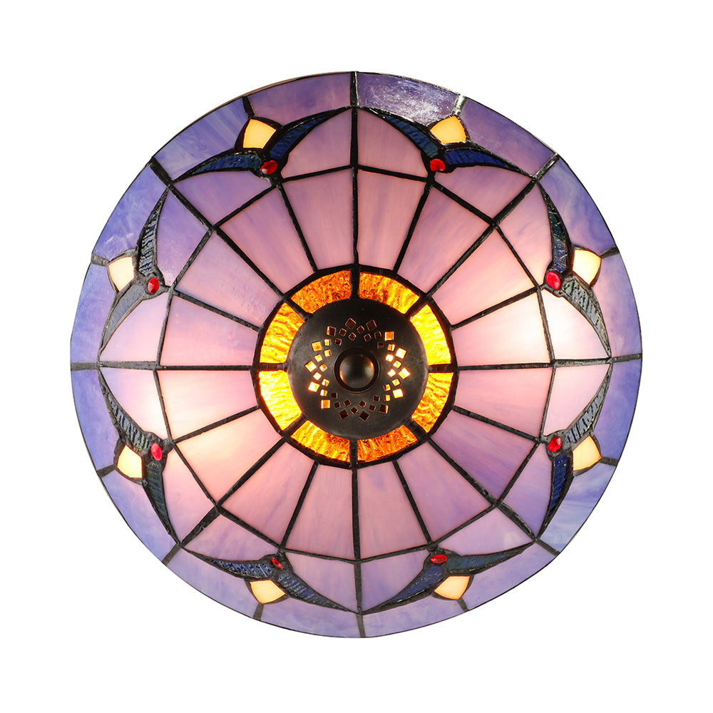 10"/12"/16"/19.5" W Bedroom Ceiling Lights Tiffany Dome Flush Mount Light Fixture in Blue with Jewel Decoration Clearhalo 'Ceiling Lights' 'Close To Ceiling Lights' 'Close to ceiling' 'Glass shade' 'Glass' 'Semi-flushmount' 'Tiffany close to ceiling' 'Tiffany' Lighting' 20320