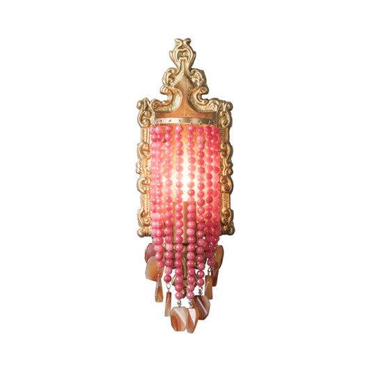 Pink Beaded Wall Mounted Light Vintage Crystal Strand 1 Light Bedside Wall Sconce Light Clearhalo 'Wall Lamps & Sconces' 'Wall Lights' Lighting' 203218