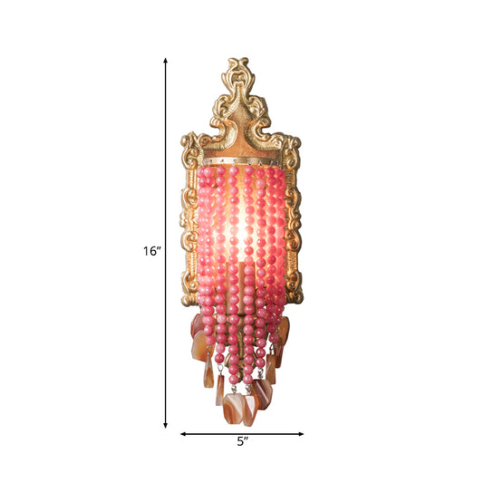 Pink Beaded Wall Mounted Light Vintage Crystal Strand 1 Light Bedside Wall Sconce Light Clearhalo 'Wall Lamps & Sconces' 'Wall Lights' Lighting' 203219