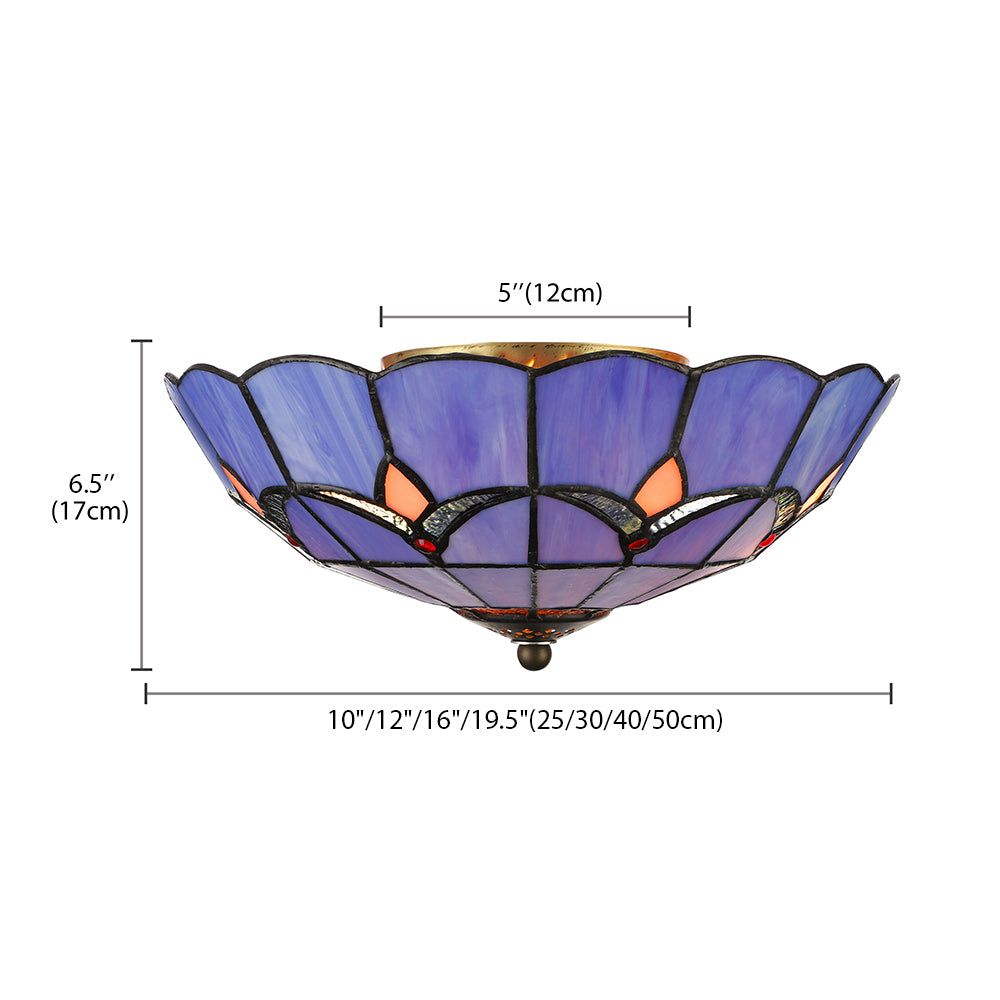 10"/12"/16"/19.5" W Bedroom Ceiling Lights Tiffany Dome Flush Mount Light Fixture in Blue with Jewel Decoration Clearhalo 'Ceiling Lights' 'Close To Ceiling Lights' 'Close to ceiling' 'Glass shade' 'Glass' 'Semi-flushmount' 'Tiffany close to ceiling' 'Tiffany' Lighting' 20323