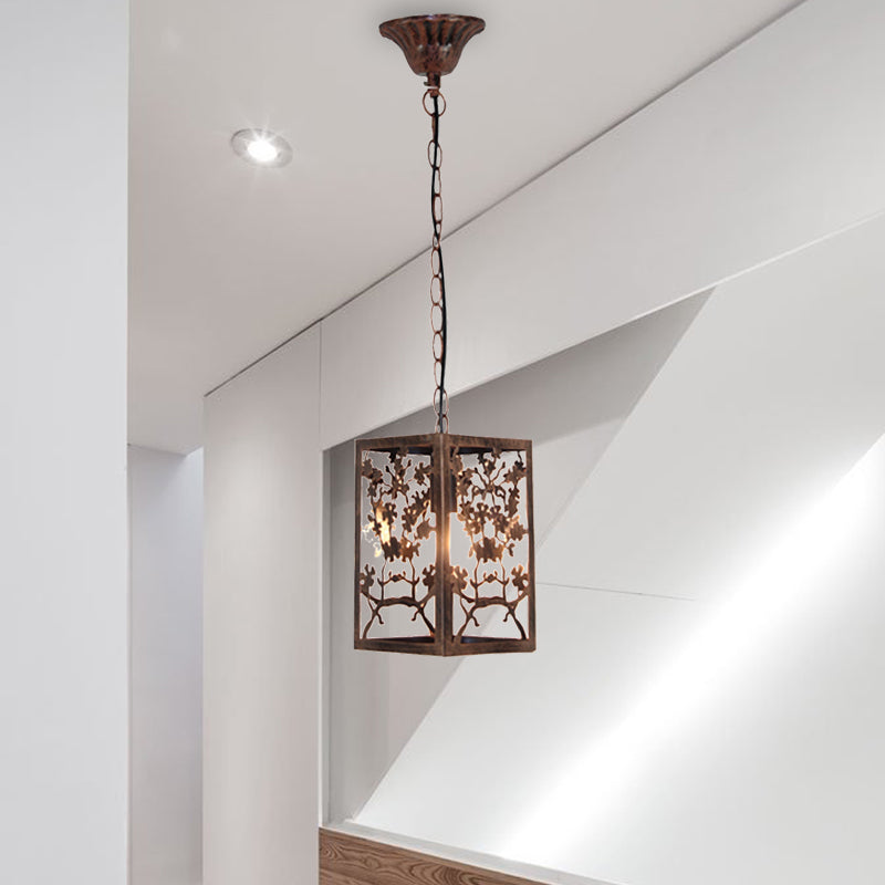 Rust Pumpkin/Snow/Branch Pendant Ceiling Light Traditional Metal 1 Light Living Room Hanging Lamp with Cage Rust Branch Clearhalo 'Ceiling Lights' 'Pendant Lights' 'Pendants' Lighting' 203307_48108ce3-34ad-4ee2-b1a0-0edd69238ecd