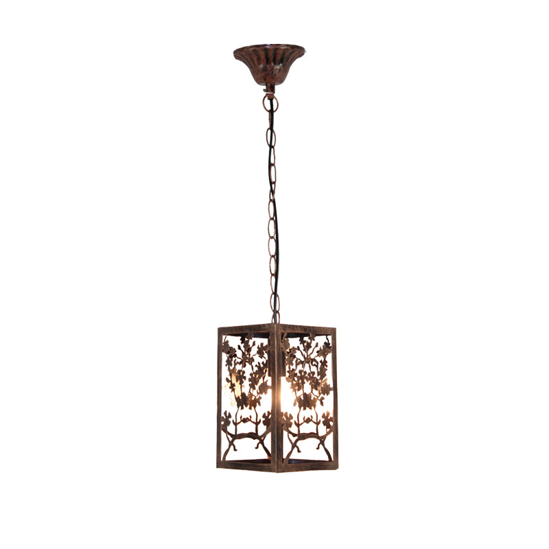 Rust Pumpkin/Snow/Branch Pendant Ceiling Light Traditional Metal 1 Light Living Room Hanging Lamp with Cage Clearhalo 'Ceiling Lights' 'Pendant Lights' 'Pendants' Lighting' 203309