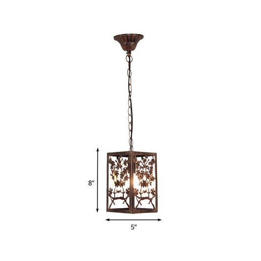 Rust Pumpkin/Snow/Branch Pendant Ceiling Light Traditional Metal 1 Light Living Room Hanging Lamp with Cage Clearhalo 'Ceiling Lights' 'Pendant Lights' 'Pendants' Lighting' 203310