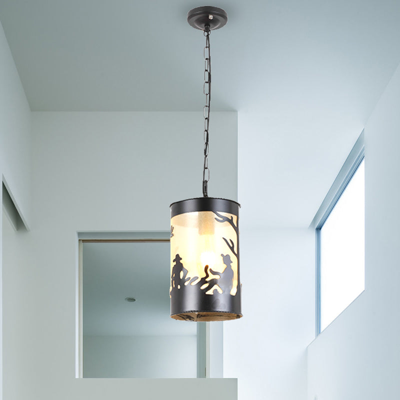 1/3 Lights Cylinder Pendant Fixture Country Metal Ceiling Light in Black/Antique Brass with Round/Linear Canopy Clearhalo 'Ceiling Lights' 'Pendant Lights' 'Pendants' Lighting' 203319