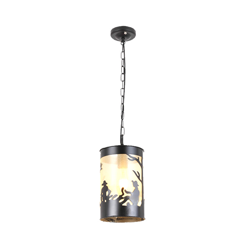 1/3 Lights Cylinder Pendant Fixture Country Metal Ceiling Light in Black/Antique Brass with Round/Linear Canopy Clearhalo 'Ceiling Lights' 'Pendant Lights' 'Pendants' Lighting' 203321