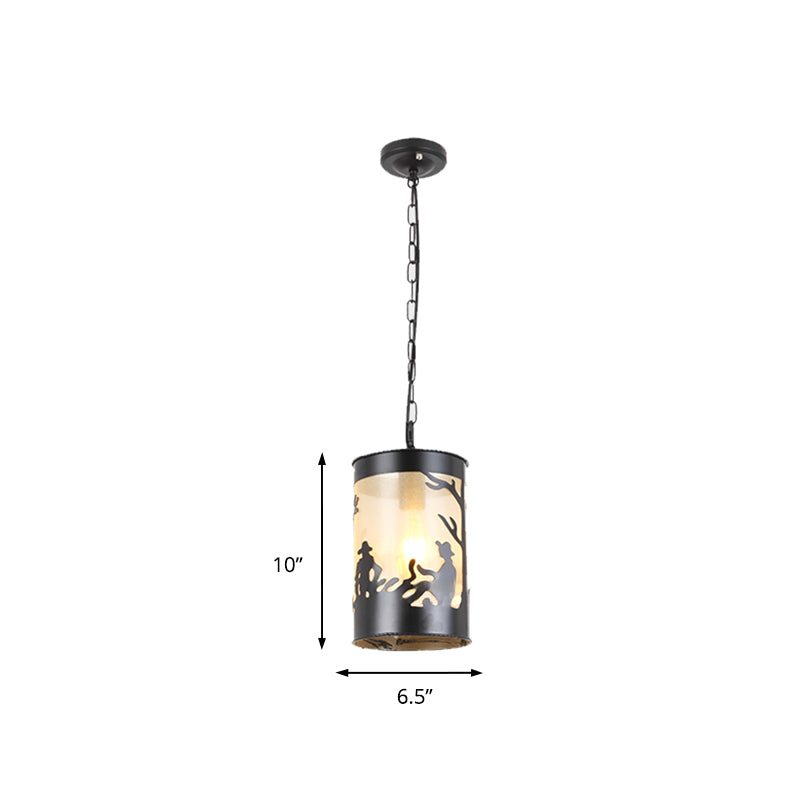 1/3 Lights Cylinder Pendant Fixture Country Metal Ceiling Light in Black/Antique Brass with Round/Linear Canopy Clearhalo 'Ceiling Lights' 'Pendant Lights' 'Pendants' Lighting' 203322