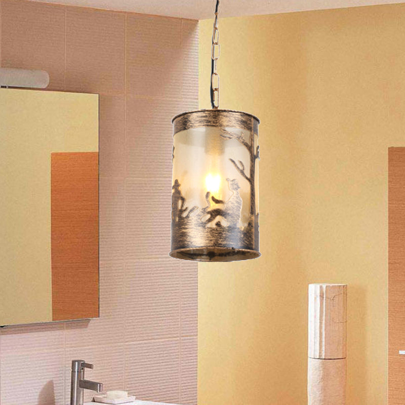 1/3 Lights Cylinder Pendant Fixture Country Metal Ceiling Light in Black/Antique Brass with Round/Linear Canopy Clearhalo 'Ceiling Lights' 'Pendant Lights' 'Pendants' Lighting' 203327