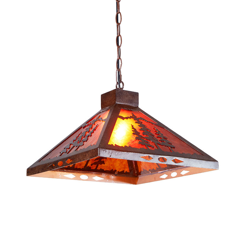 Rust Pyramid Pendant Lighting Fixture Country Style 1 Light Metal Hanging Ceiling Fixture for Dining Room Clearhalo 'Ceiling Lights' 'Pendant Lights' 'Pendants' Lighting' 203341