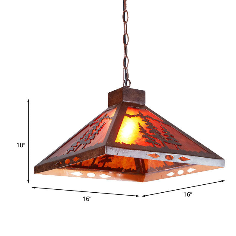 Rust Pyramid Pendant Lighting Fixture Country Style 1 Light Metal Hanging Ceiling Fixture for Dining Room Clearhalo 'Ceiling Lights' 'Pendant Lights' 'Pendants' Lighting' 203342