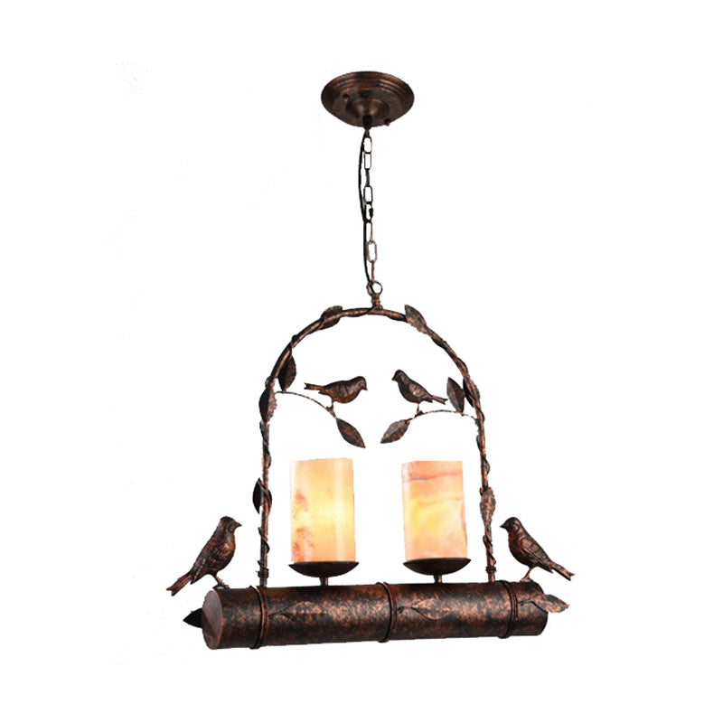 2 Lights Cluster Pendant Country Style Candle Metal Hanging Lamp in Rust with/without Marble Shade Clearhalo 'Ceiling Lights' 'Pendant Lights' 'Pendants' Lighting' 203349