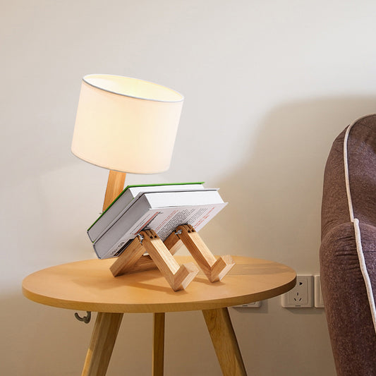 1 Head Sitting Robot Desk Light with Cylinder Shade Modern Wood Desk Lamp in White for Bedside Table White Clearhalo 'Lamps' 'Table Lamps' Lighting' 203371