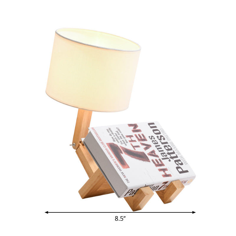 1 Head Sitting Robot Desk Light with Cylinder Shade Modern Wood Desk Lamp in White for Bedside Table Clearhalo 'Lamps' 'Table Lamps' Lighting' 203374