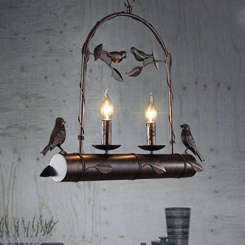 2 Lights Cluster Pendant Country Style Candle Metal Hanging Lamp in Rust with/without Marble Shade Clearhalo 'Ceiling Lights' 'Pendant Lights' 'Pendants' Lighting' 203421