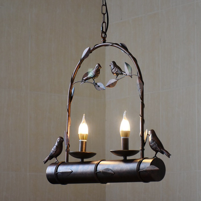 2 Lights Cluster Pendant Country Style Candle Metal Hanging Lamp in Rust with/without Marble Shade Clearhalo 'Ceiling Lights' 'Pendant Lights' 'Pendants' Lighting' 203422