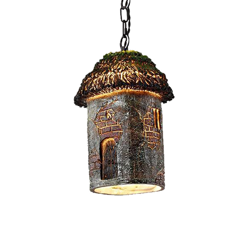 1 Light Pendant Lighting Rustic House Shaped Resin Hanging Ceiling Light in Green for Restaurant Clearhalo 'Ceiling Lights' 'Pendant Lights' 'Pendants' Lighting' 203459