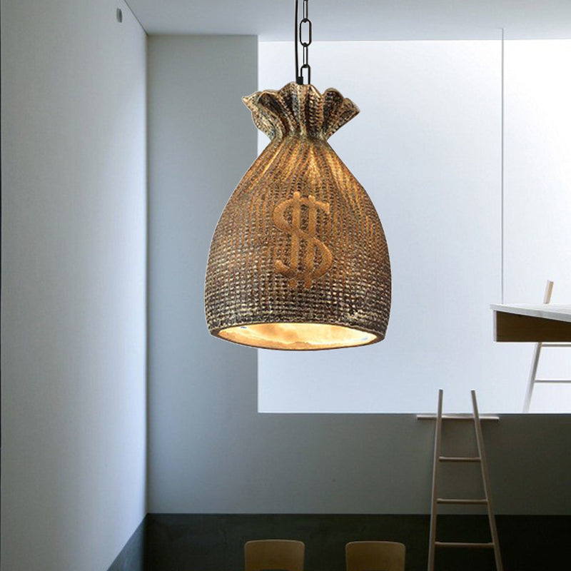 Money Bag Dining Room Hanging Light Kit Vintage Style Resin 1 Light Gold Pendant Lighting Clearhalo 'Ceiling Lights' 'Pendant Lights' 'Pendants' Lighting' 203470