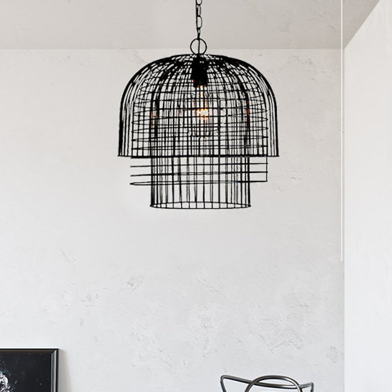 Black Wire Cage Pendant Light Vintage Metal 1 Light Living Room Hanging Ceiling Light Black Clearhalo 'Ceiling Lights' 'Pendant Lights' 'Pendants' Lighting' 203474_e4a4b24e-38d8-49bc-a8e3-72122264f739