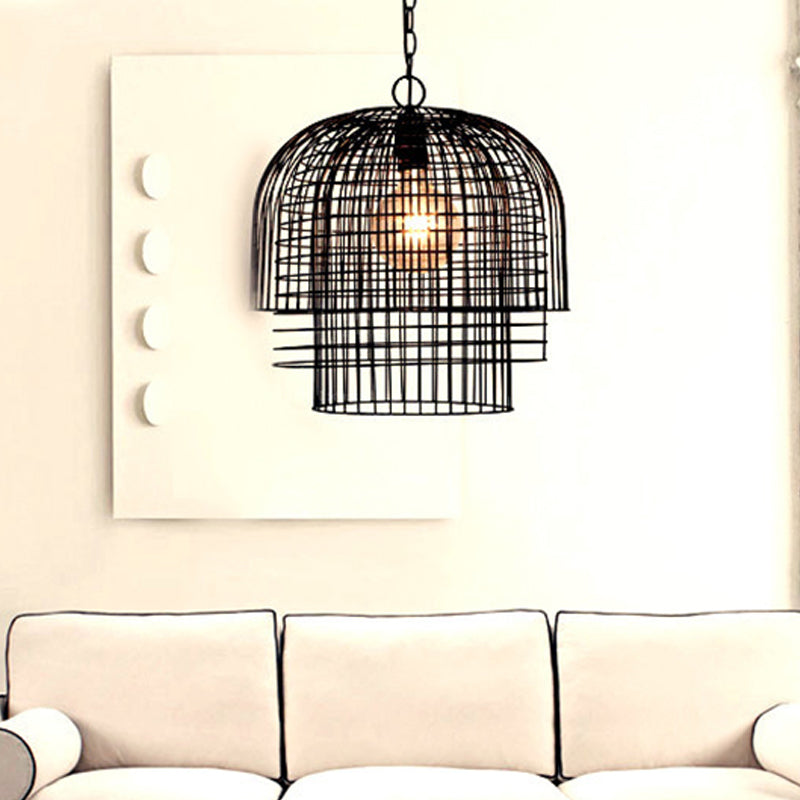 Black Wire Cage Pendant Light Vintage Metal 1 Light Living Room Hanging Ceiling Light Clearhalo 'Ceiling Lights' 'Pendant Lights' 'Pendants' Lighting' 203475