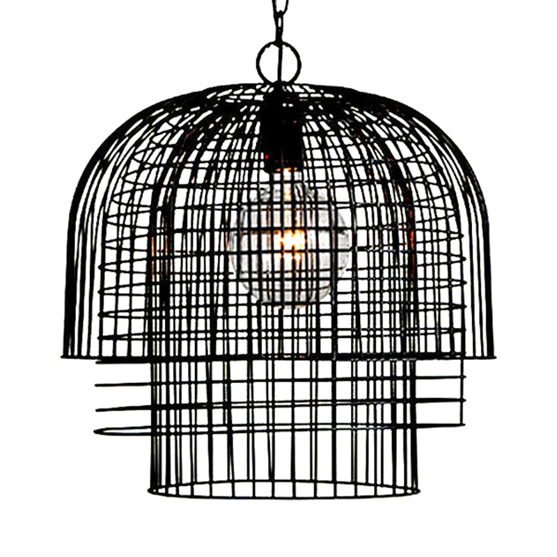 Black Wire Cage Pendant Light Vintage Metal 1 Light Living Room Hanging Ceiling Light Clearhalo 'Ceiling Lights' 'Pendant Lights' 'Pendants' Lighting' 203476