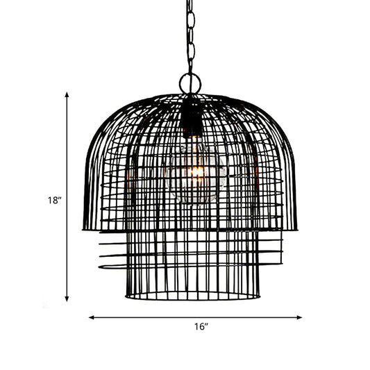 Black Wire Cage Pendant Light Vintage Metal 1 Light Living Room Hanging Ceiling Light Clearhalo 'Ceiling Lights' 'Pendant Lights' 'Pendants' Lighting' 203477