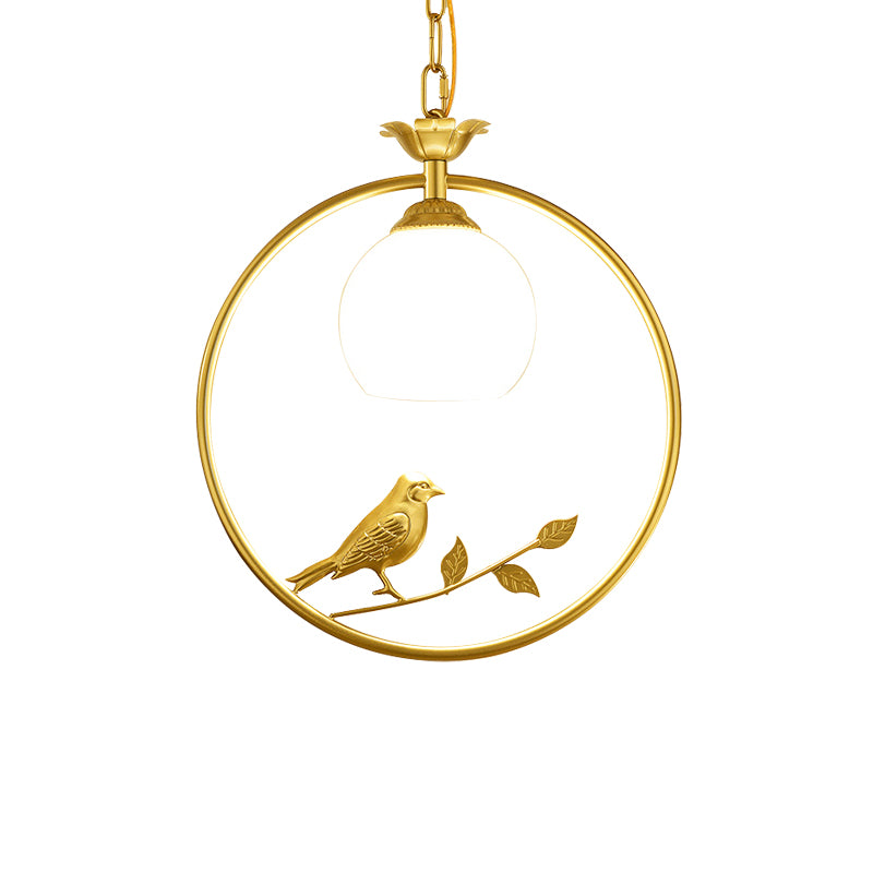 1 Light Ring Pendant Light Fixture Minimalist Gold/Black Metal Hanging Light with Bird Decoration Clearhalo 'Ceiling Lights' 'Pendant Lights' 'Pendants' Lighting' 203480