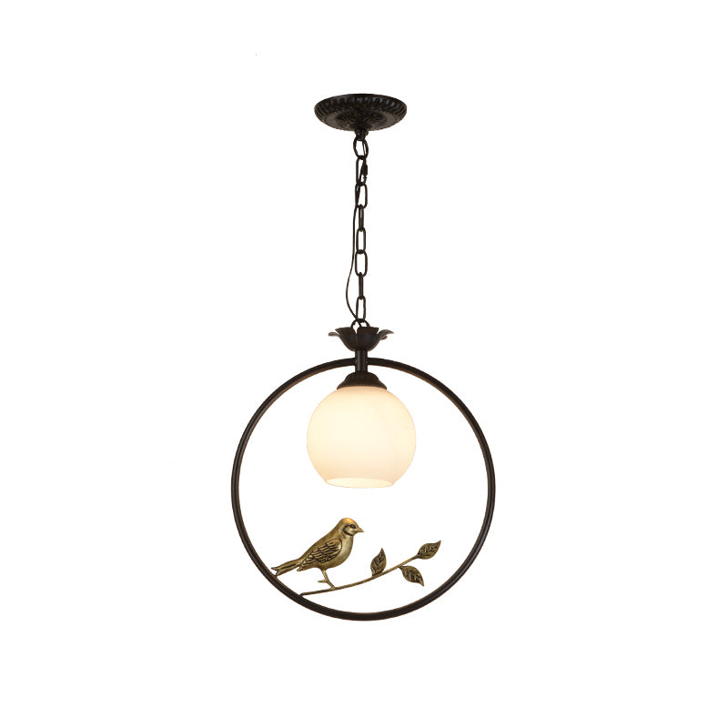 1 Light Ring Pendant Light Fixture Minimalist Gold/Black Metal Hanging Light with Bird Decoration Clearhalo 'Ceiling Lights' 'Pendant Lights' 'Pendants' Lighting' 203482