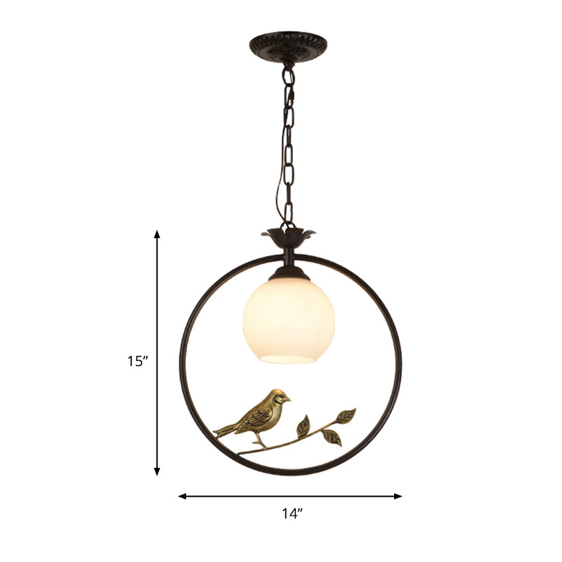 1 Light Ring Pendant Light Fixture Minimalist Gold/Black Metal Hanging Light with Bird Decoration Clearhalo 'Ceiling Lights' 'Pendant Lights' 'Pendants' Lighting' 203483