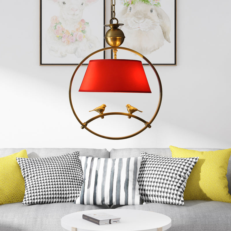 Fabric Conical Pendant Light Traditional 1 Light Living Room Hanging Ceiling Light in White/Black/Red Red Clearhalo 'Ceiling Lights' 'Pendant Lights' 'Pendants' Lighting' 203527_eb5145be-34e3-4ba2-a090-af2c852681d1